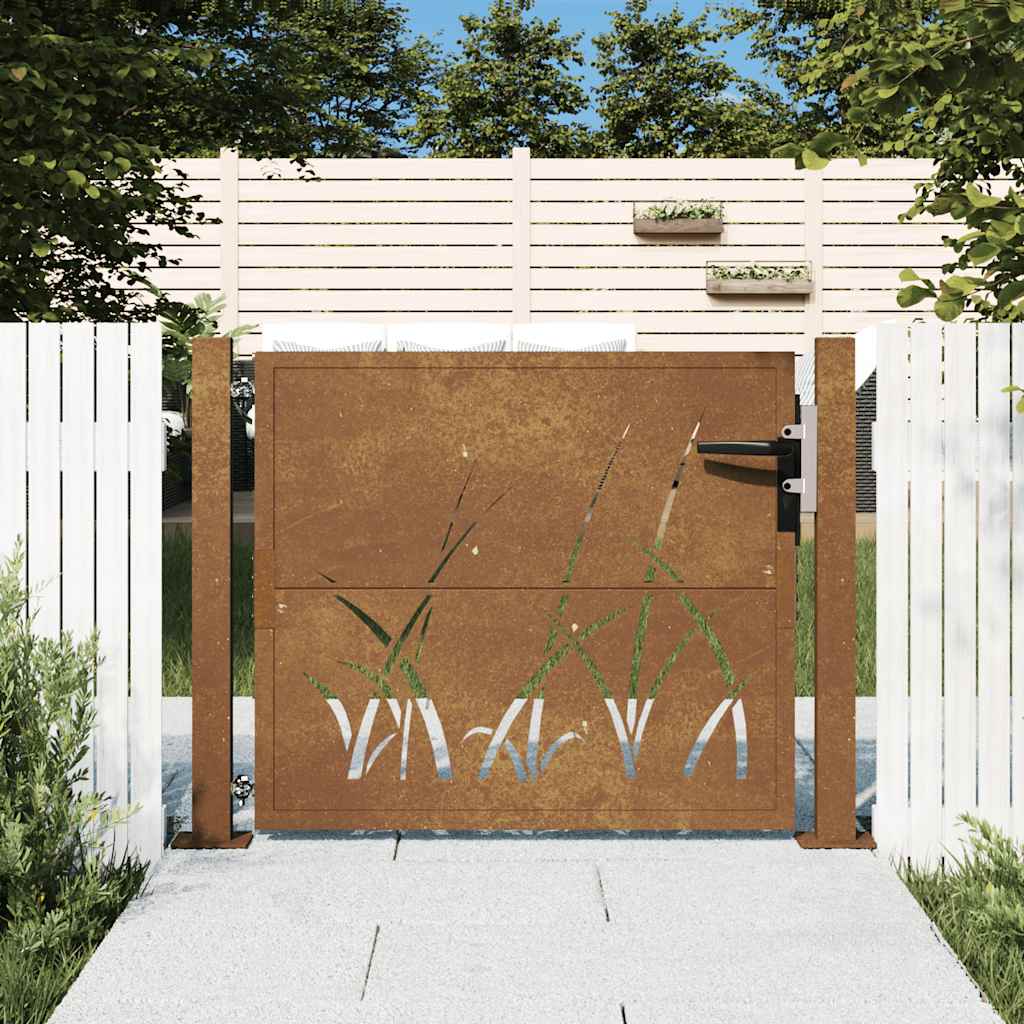 Garden Gate 105x80 cm Corten Steel Grass Design - Unbeatable Bargains