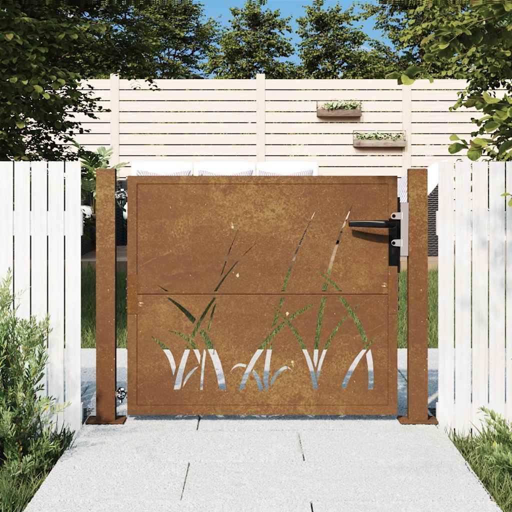 Garden Gate 105x105 cm Corten Steel Grass Design - R and M Furniture