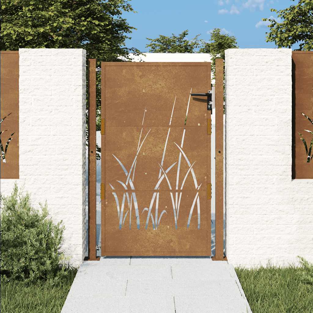 Garden Gate 105x130 cm Corten Steel Grass Design - The Home Maker