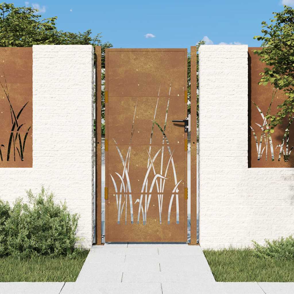 Garden Gate 105x205 cm Corten Steel Grass Design - Merkel Designers