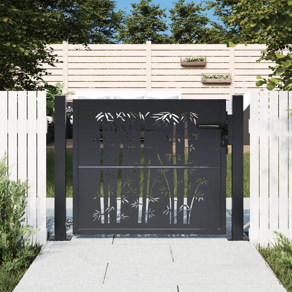 Garden Gate Anthracite 105x105 cm Steel Bamboo Design - Direct Imports