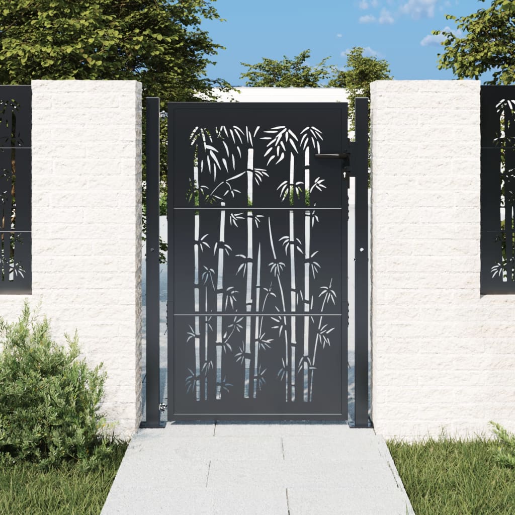 Garden Gate Anthracite 105x130 cm Steel Bamboo Design - Merlin Deals