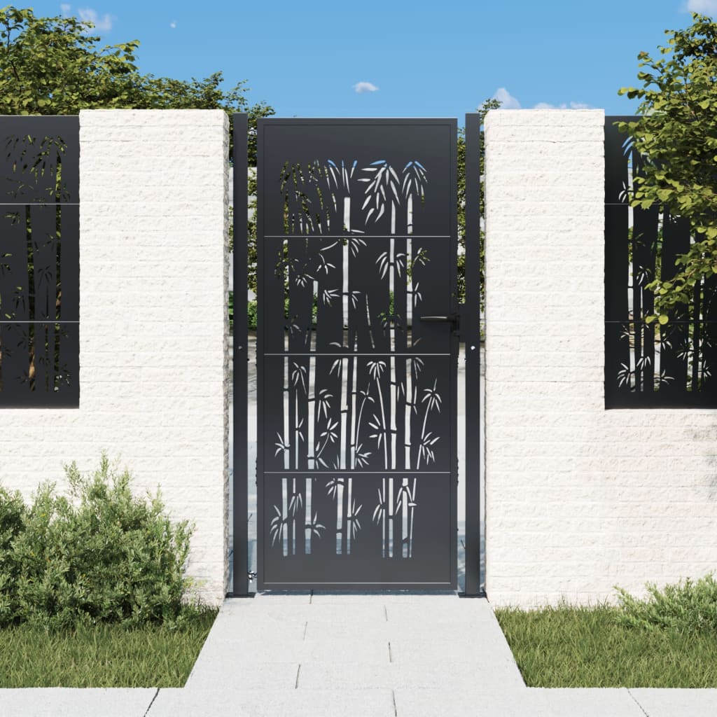 Garden Gate Anthracite 105x205 cm Steel Bamboo Design - The Home Maker