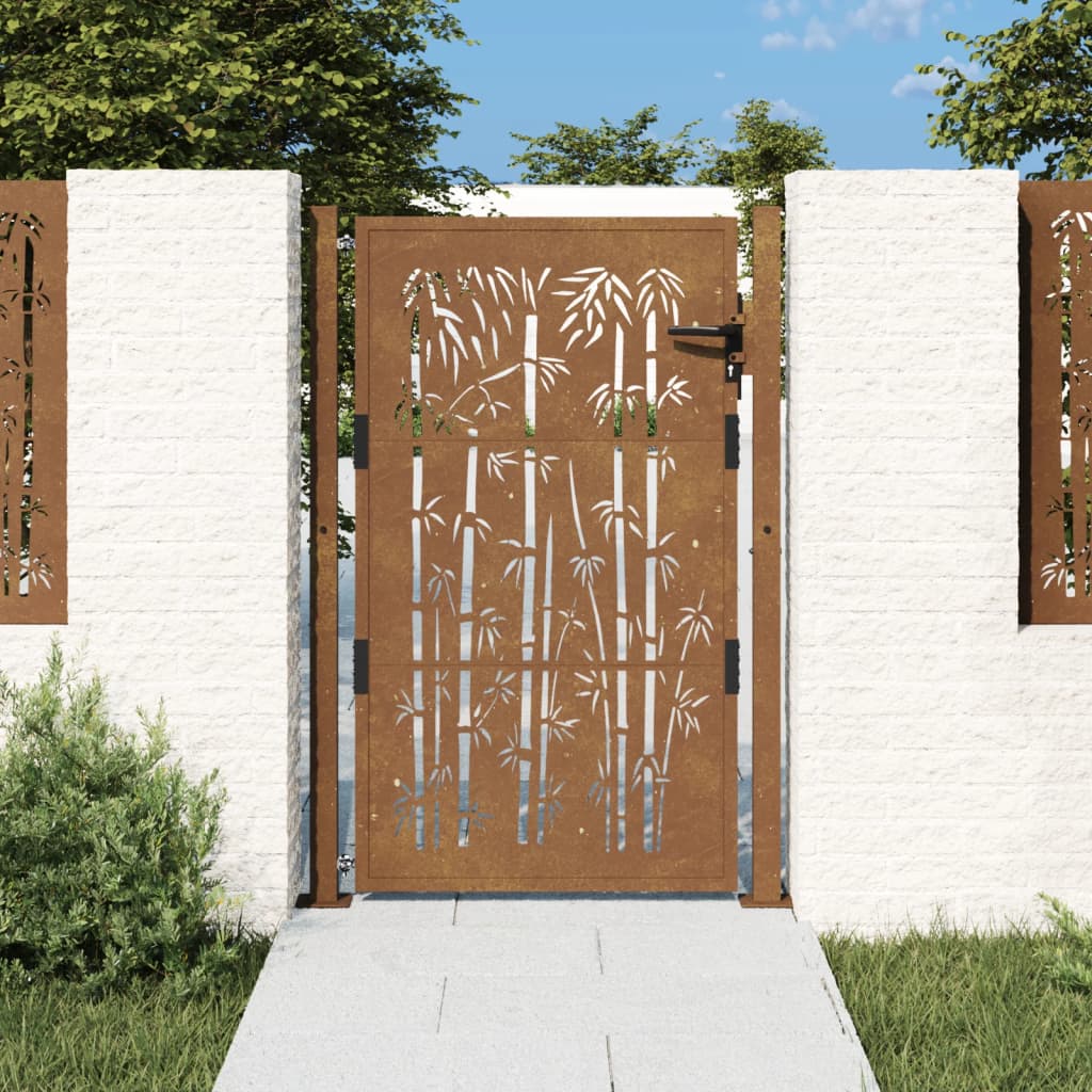 Garden Gate 105x130 cm Corten Steel Bamboo Design - Style and Chic