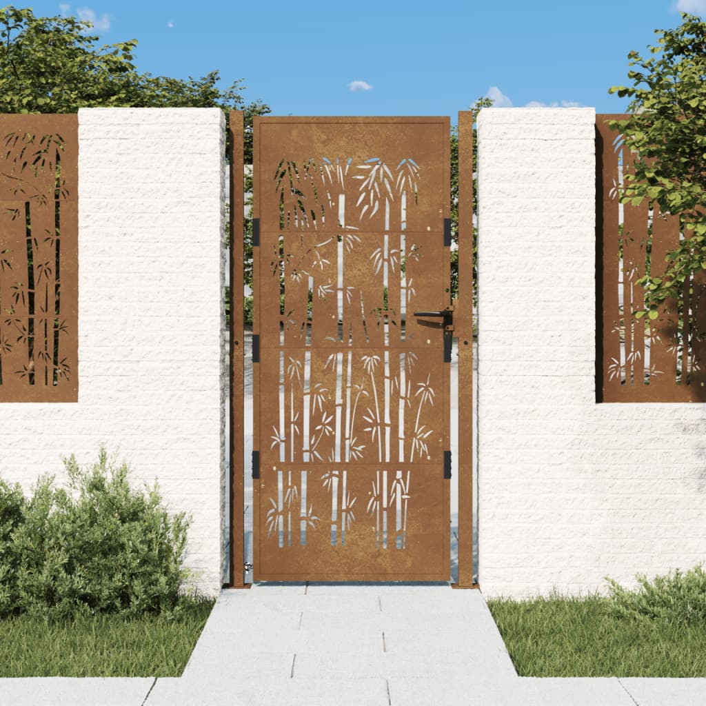 Garden Gate 105x205 cm Corten Steel Bamboo Design - Merlin Deals