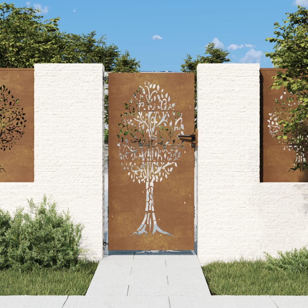 Garden Gate 85x175 cm Corten Steel Tree Design - Merkel Designers