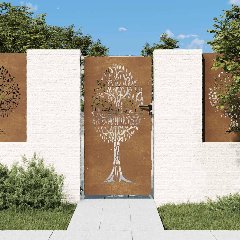 Garden Gate 85x200 cm Corten Steel Tree Design - The Home Maker