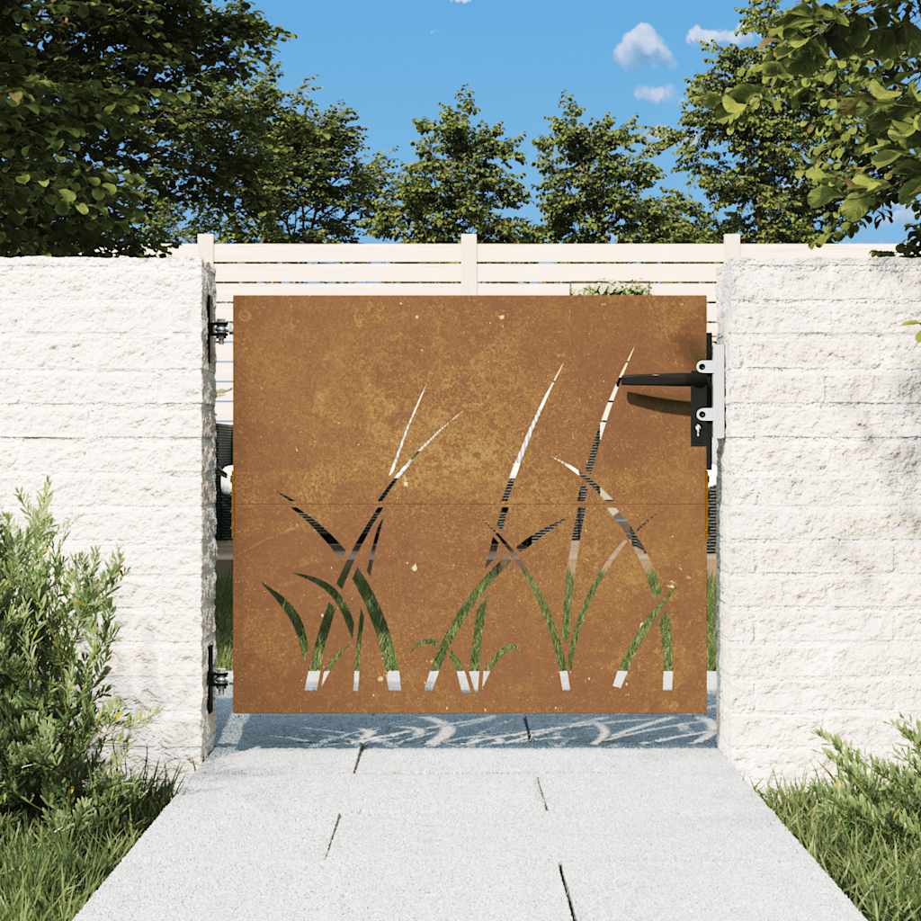 Garden Gate 85x75 cm Corten Steel Grass Design - Unbeatable Bargains