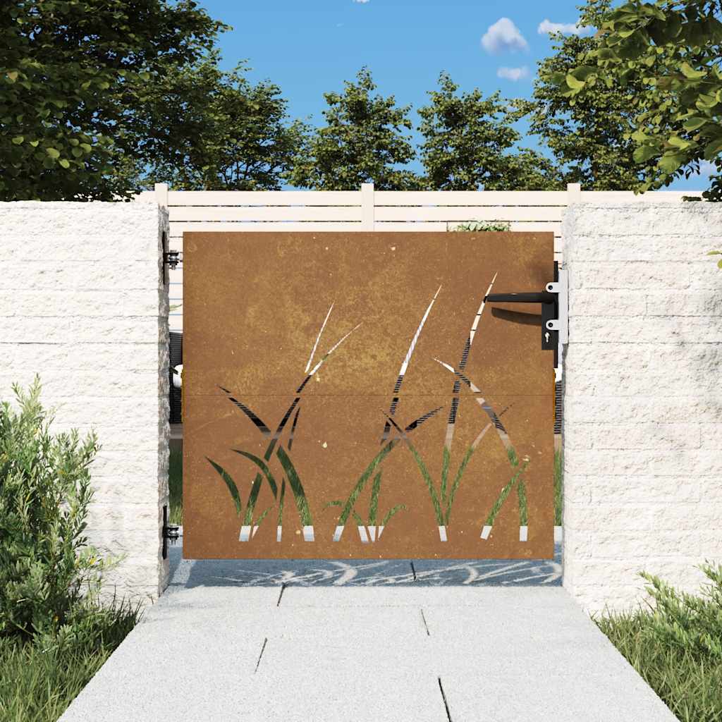 Garden Gate 85x100 cm Corten Steel Grass Design - R and M Furniture