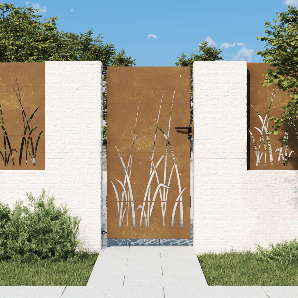 Garden Gate 85x200 cm Corten Steel Grass Design - Merlin Deals