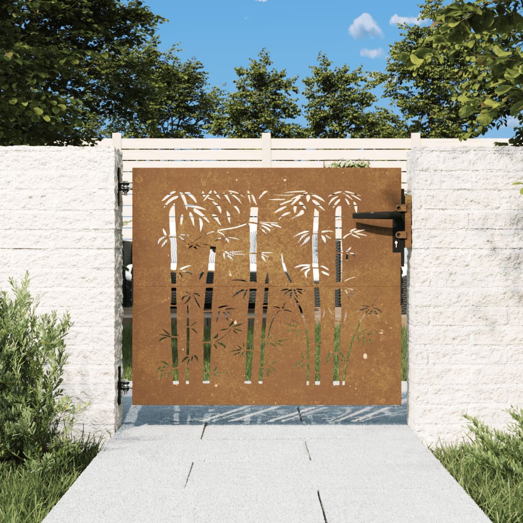 Garden Gate 85x100 cm Corten Steel Bamboo Design - Sid & Sam