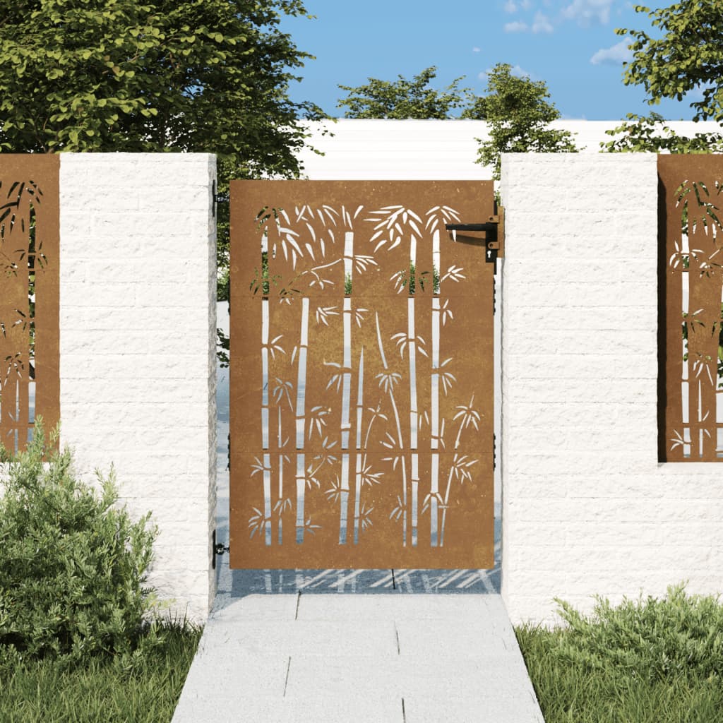 Garden Gate 85x150 cm Corten Steel Bamboo Design - R and M Furniture