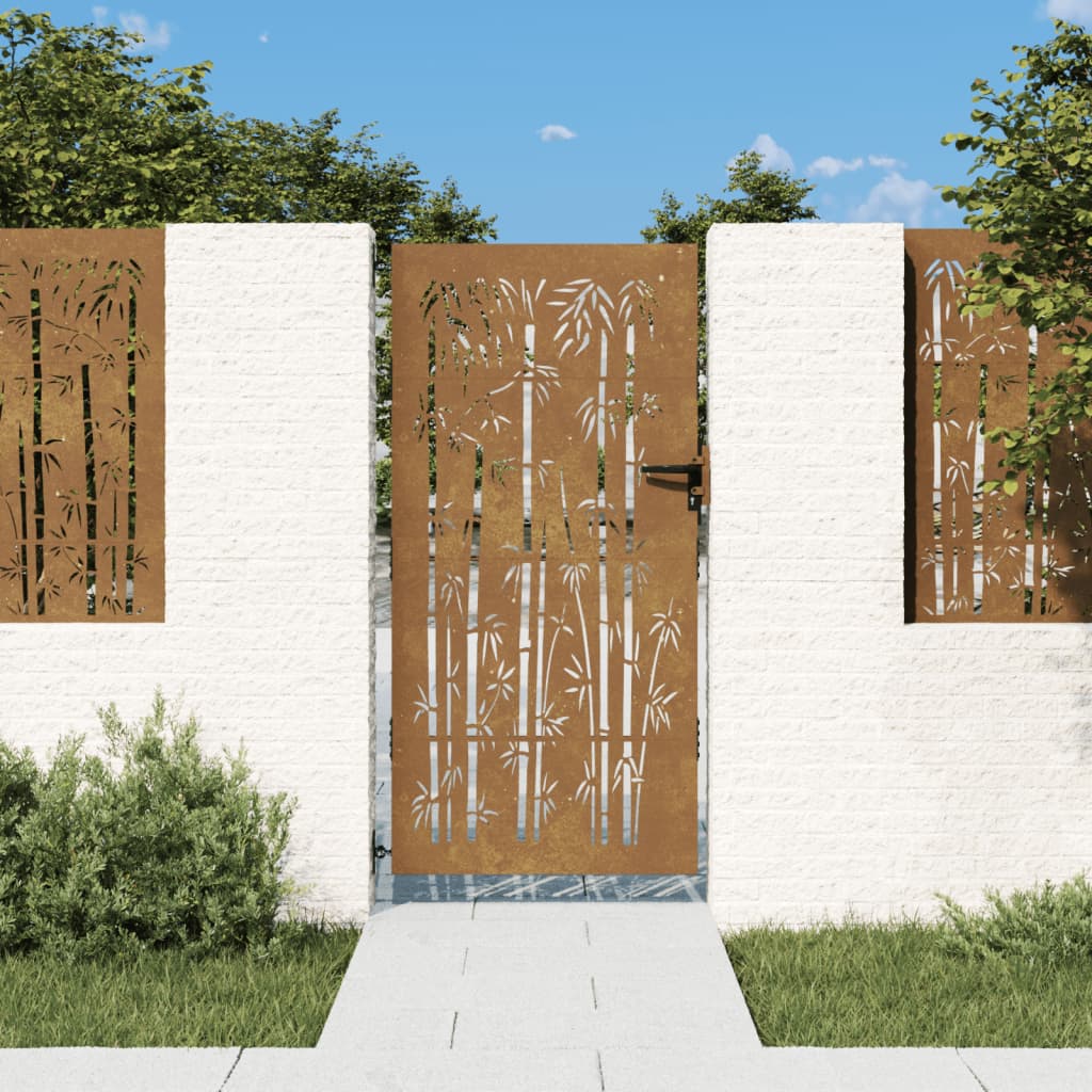 Garden Gate 85x175 cm Corten Steel Bamboo Design - Unbeatable Bargains