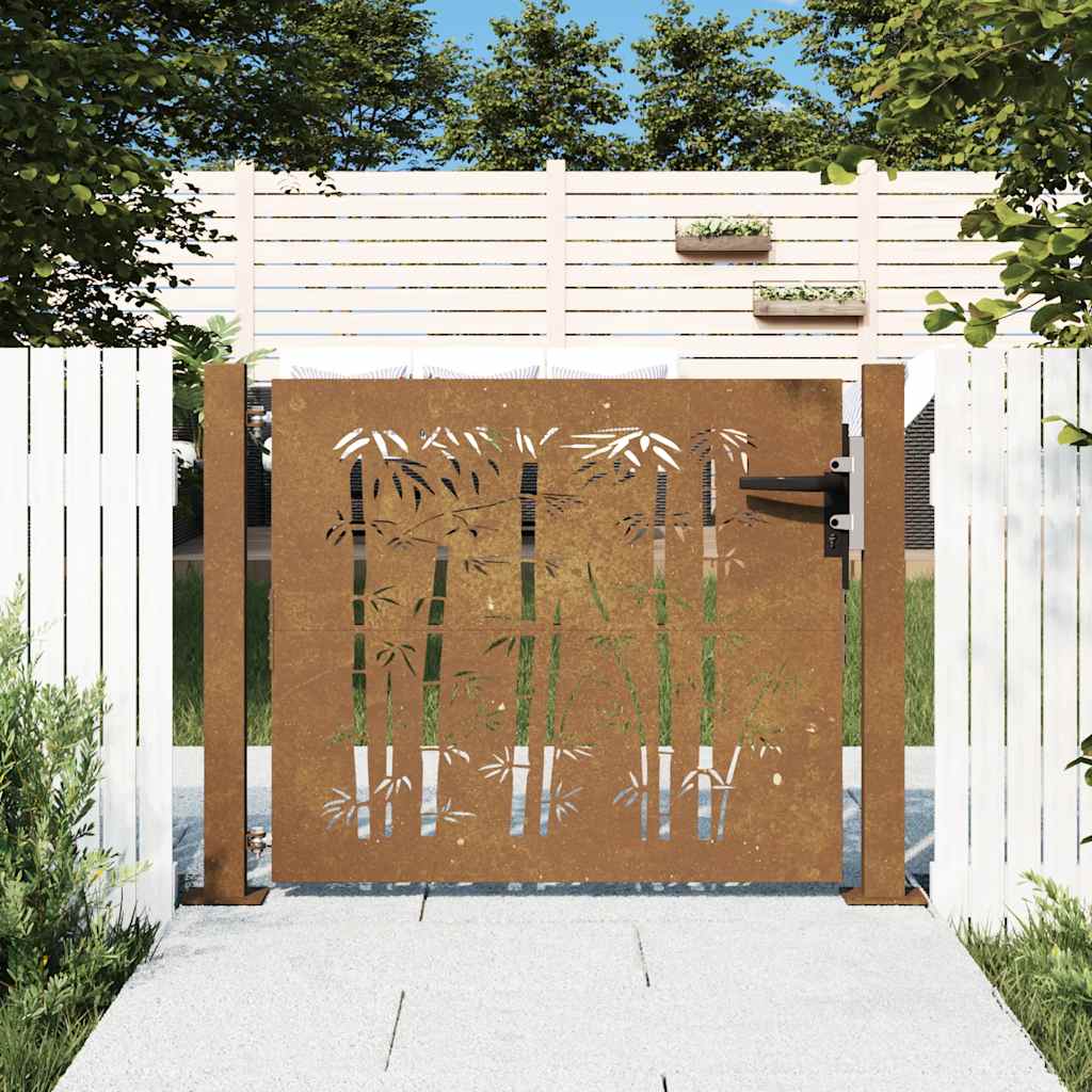Garden Gate 105x80 cm Corten Steel Bamboo Design - Merkel Designers