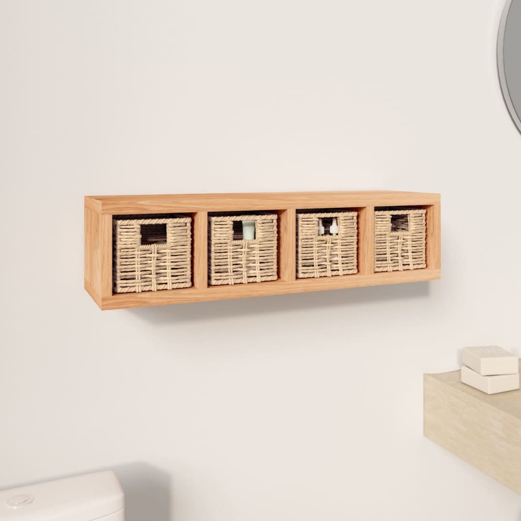 Wall Shelf with Baskets 62x18x16 cm Solid Wood Walnut - Merkel Designers