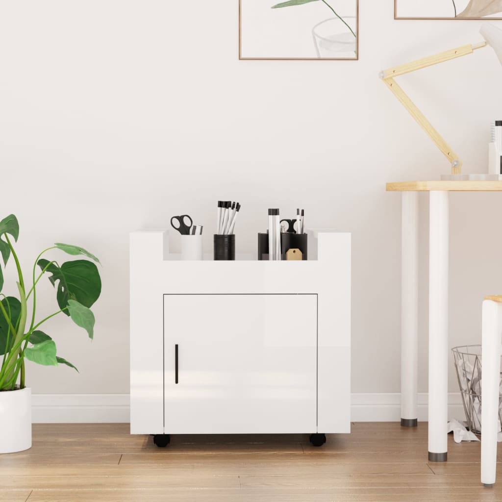 Desk Trolley High Gloss White 60x45x60 cm Engineered Wood - Tyrell & Tyrell