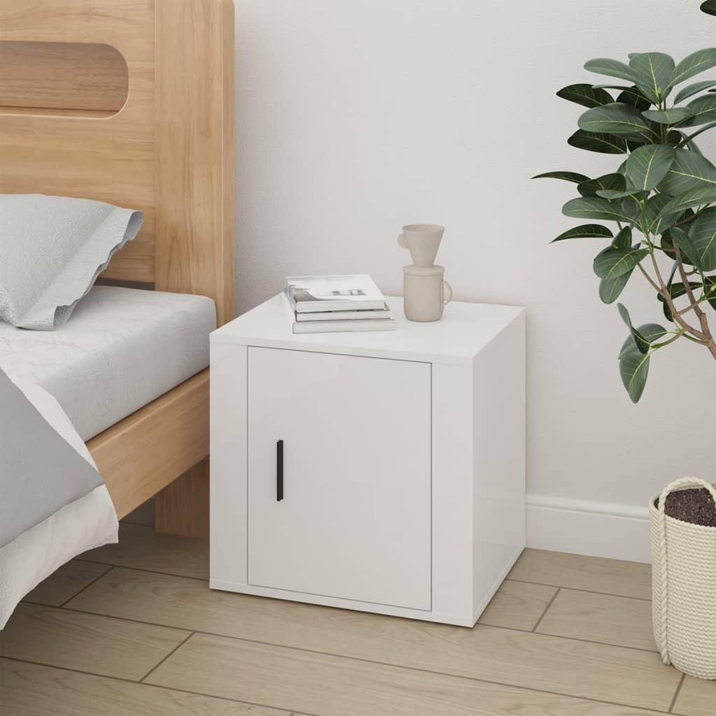 Bedside Table - BETHEL Nightstand High Gloss White 50cm - Tyrell & Tyrell