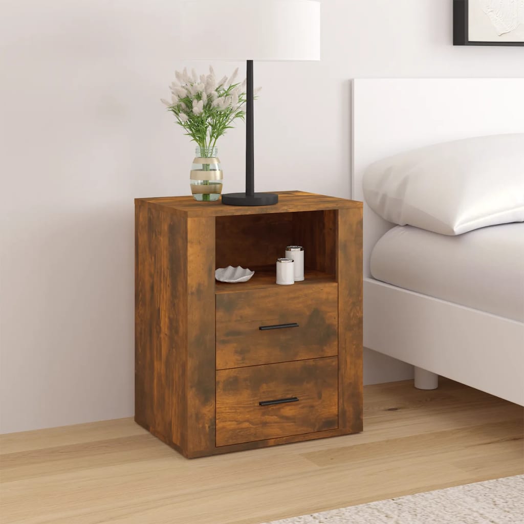 Bedside Table - BOLOGNA Nightstand Smoked Oak 50cm - Style and Chic