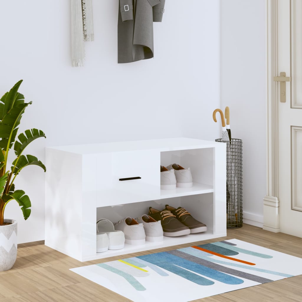 Shoe Cabinet High Gloss White 80x35x45 cm Engineered Wood - Sid & Sam