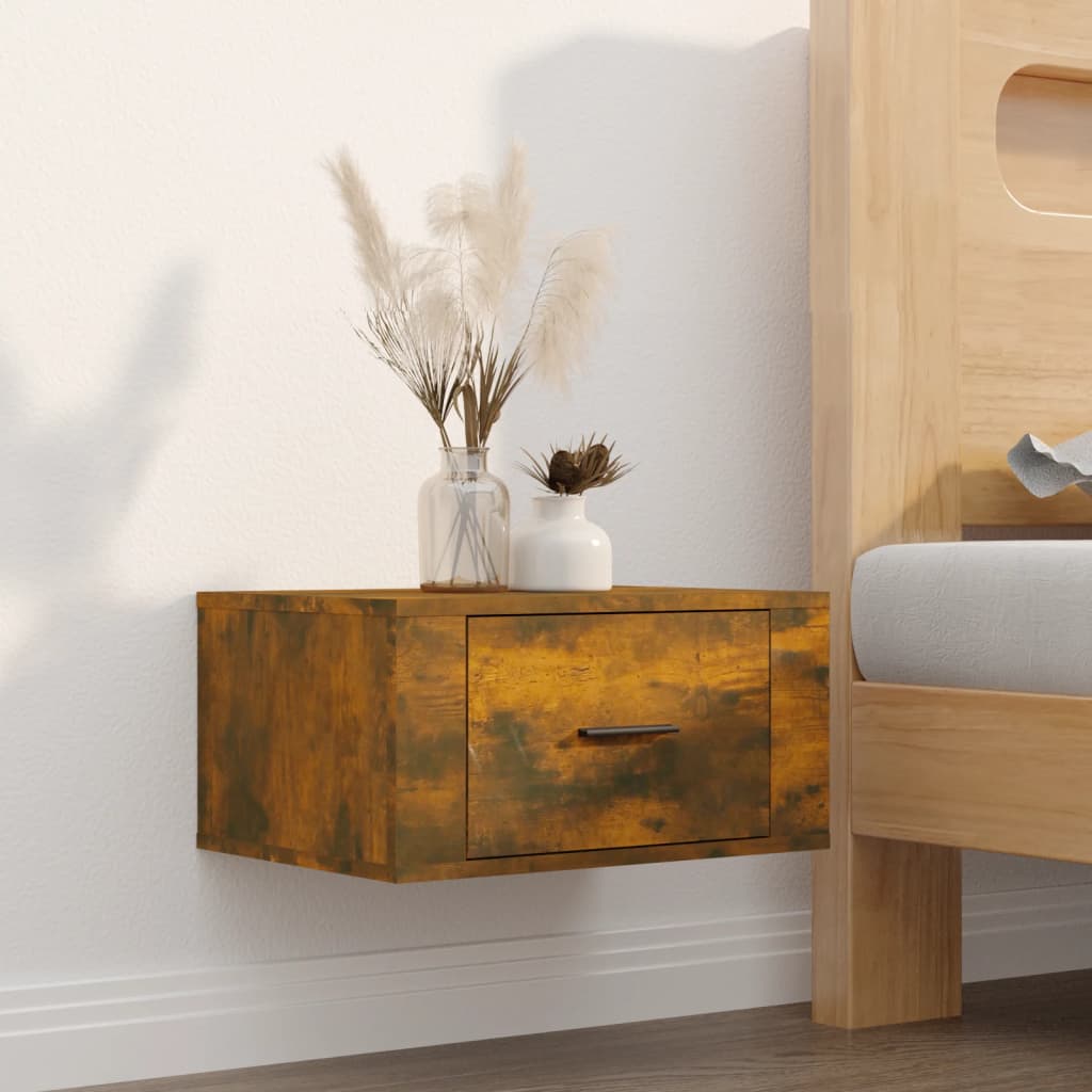Bedside Table - BRESCIA Nightstand Smoked Oak 50cm - Unbeatable Bargains