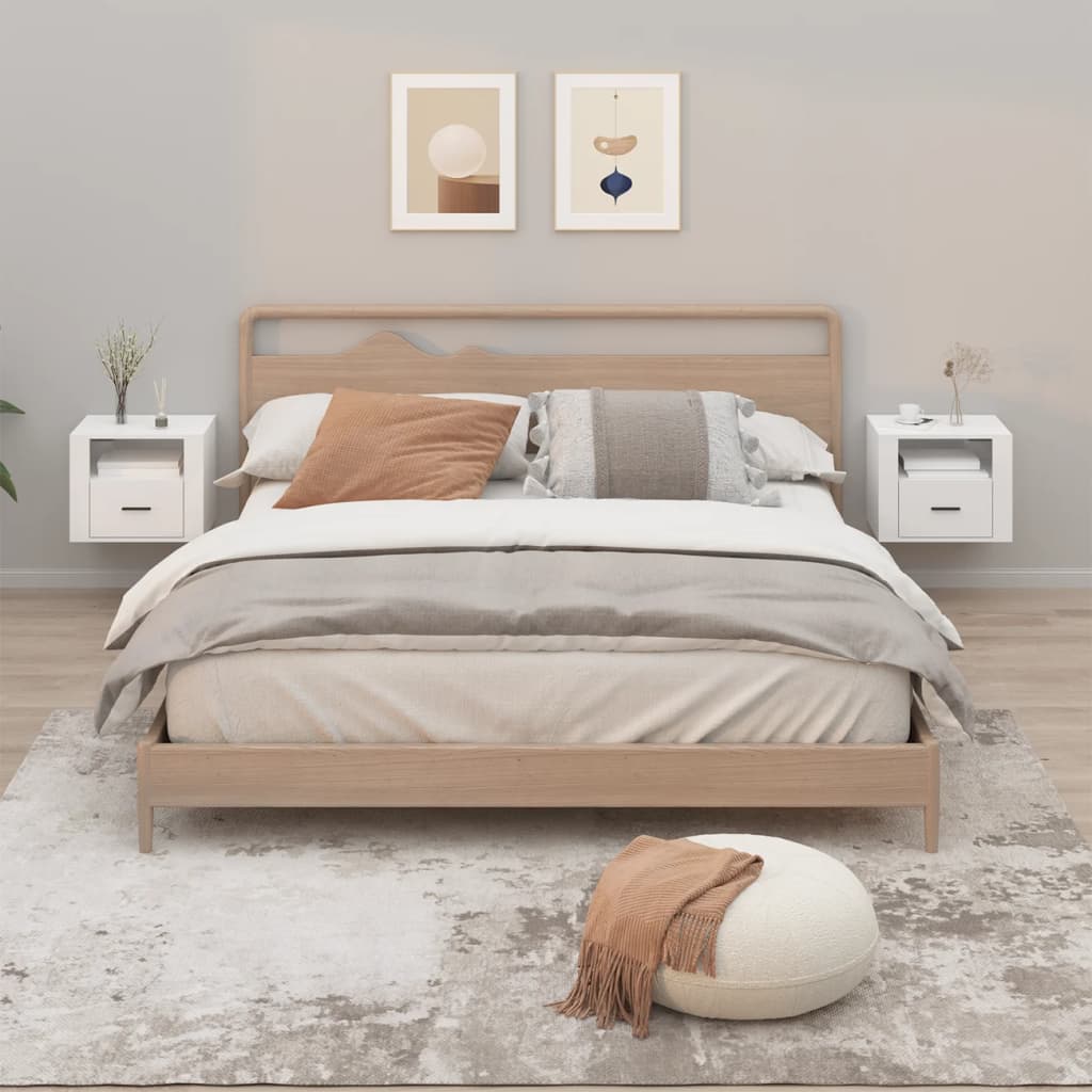 Wall-mounted Bedside Cabinets 2 pcs High Gloss White 50x36x40cm - Decor Base