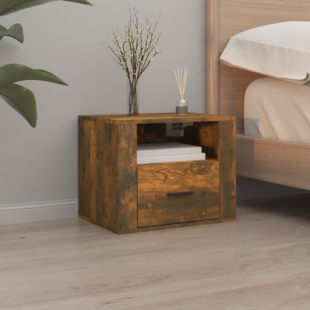 Bedside Table - BRADFORD Nightstand Smoked Oak 50cm - Unbeatable Bargains