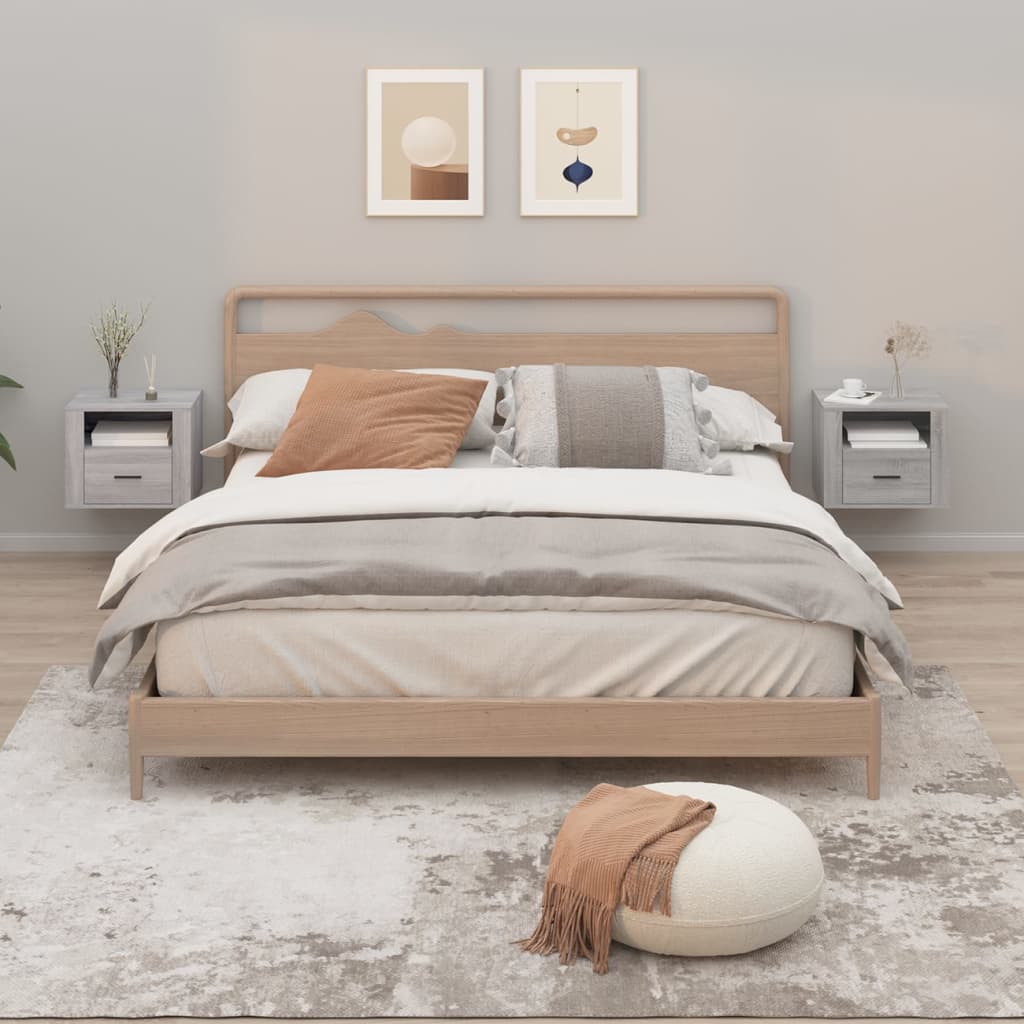 Bedside Table - BRADFORD 2 Piece Nightstand Grey Sonoma 50cm - The Home Maker