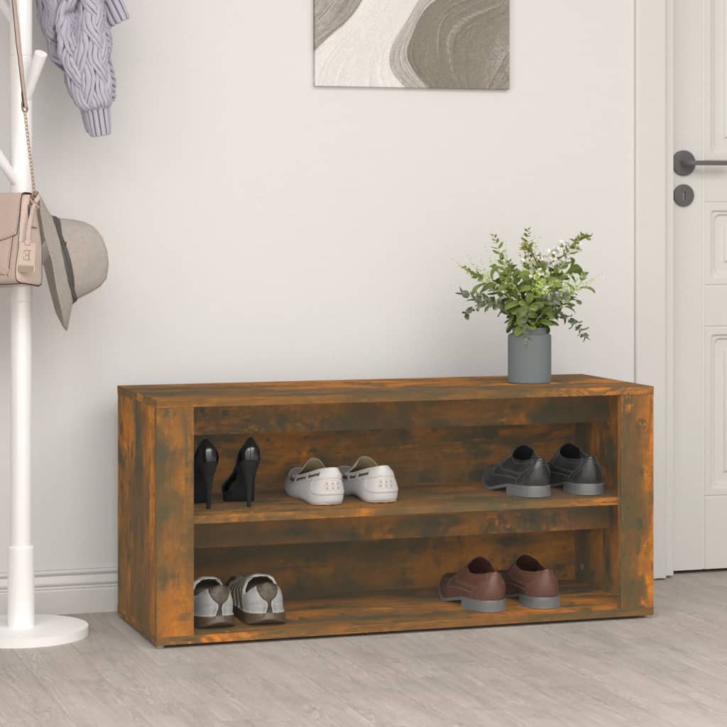 Shoe Rack Smoked Oak 100x35x45 cm Engineered Wood - Brittle & Co