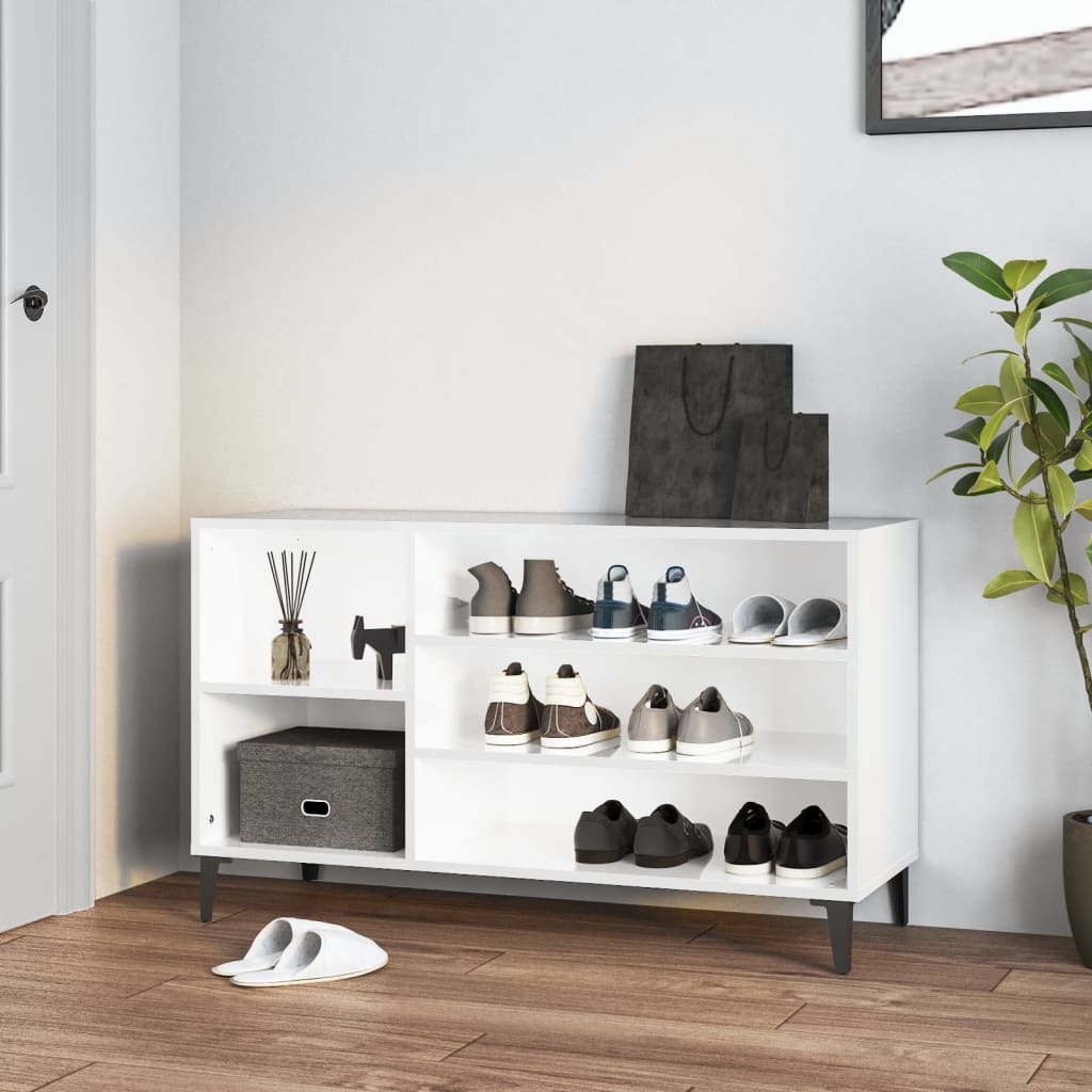 Shoe Cabinet High Gloss White 102x36x60 cm Engineered Wood - Millennium Furniture