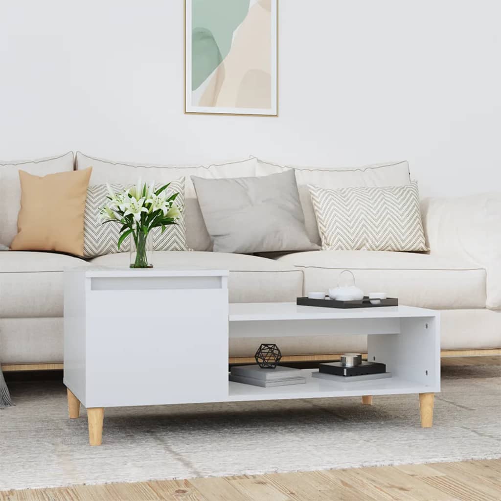 Coffee Table High Gloss White 100x50x45 cm Engineered Wood - Sid & Sam