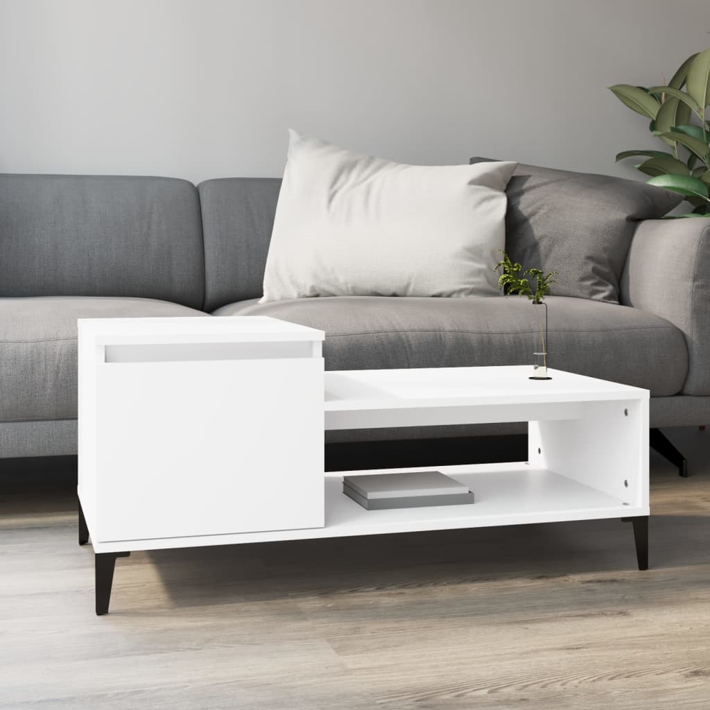 Coffee Table White 100x50x45 cm Engineered Wood - Merlin Deals