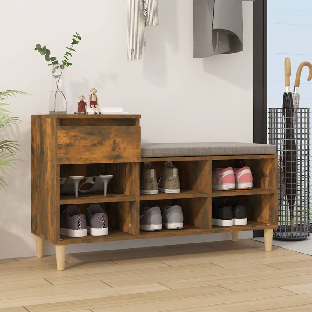 Shoe Cabinet Smoked Oak 102x36x60 cm Engineered Wood - Decor Base
