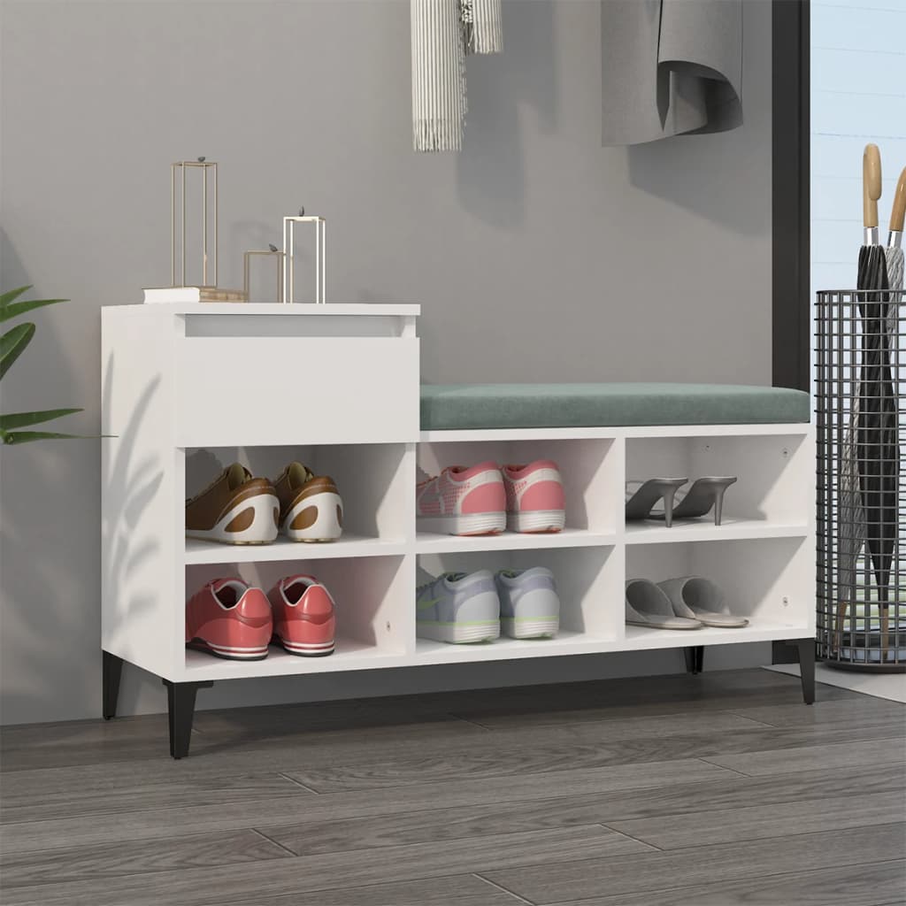 Shoe Cabinet High Gloss White 102x36x60 cm Engineered Wood - Brittle & Co