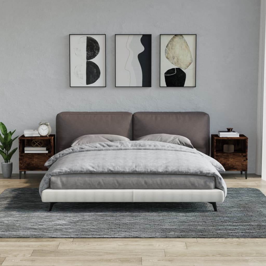 Bedside Table - RALEIGH Ada 2 Piece Nightstand Smoked Oak 40cm - Sid & Sam