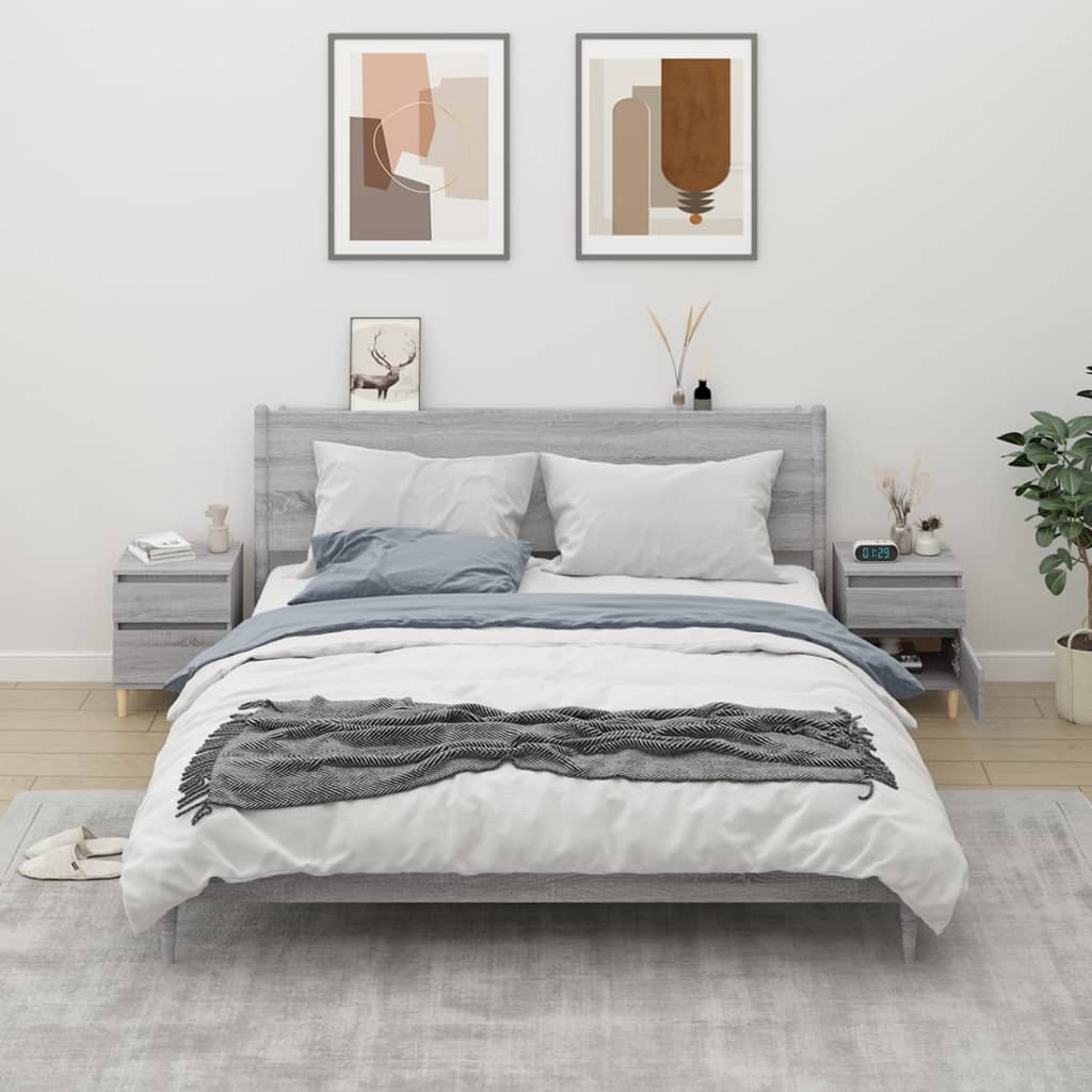 Bedside Table - RALEIGH Aven 2 Piece Nightstand Grey Sonoma 40cm - R and M Furniture