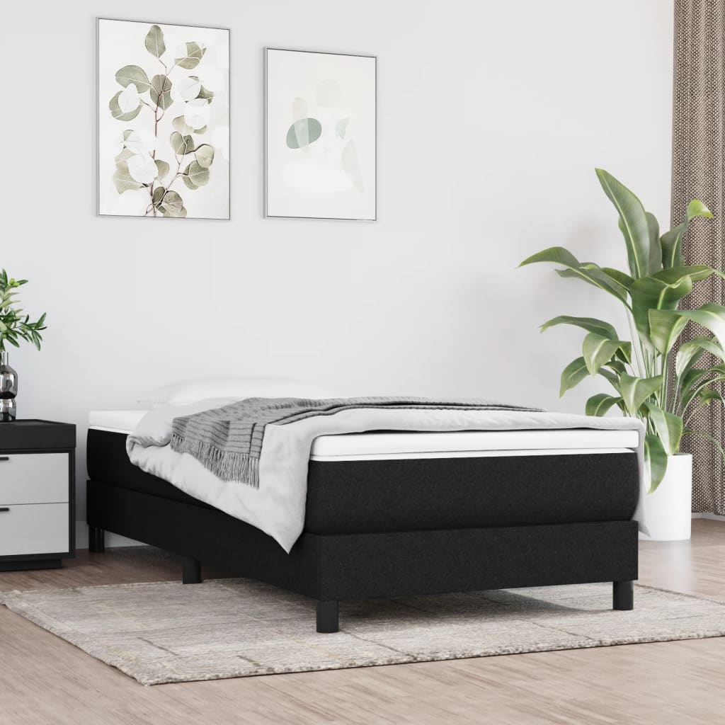 Box Spring Bed Frame Black 90x190cm 3FT Single Fabric - Decor Base