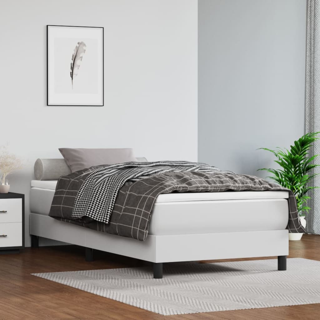 Box Spring Bed Frame White 90x190cm 3FT Single Faux Leather - Sid & Sam