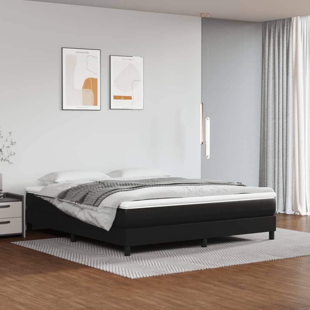 Box Spring Bed Frame Black 180x200cm 6FT Super King Faux Leather - The Home Maker