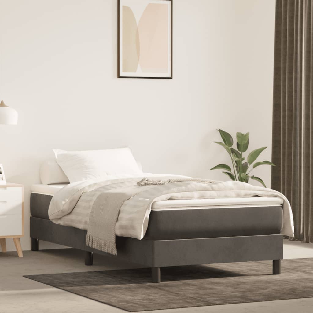 Box Spring Bed Frame Dark Grey 90x190cm 3FT Single Velvet - Millennium Furniture