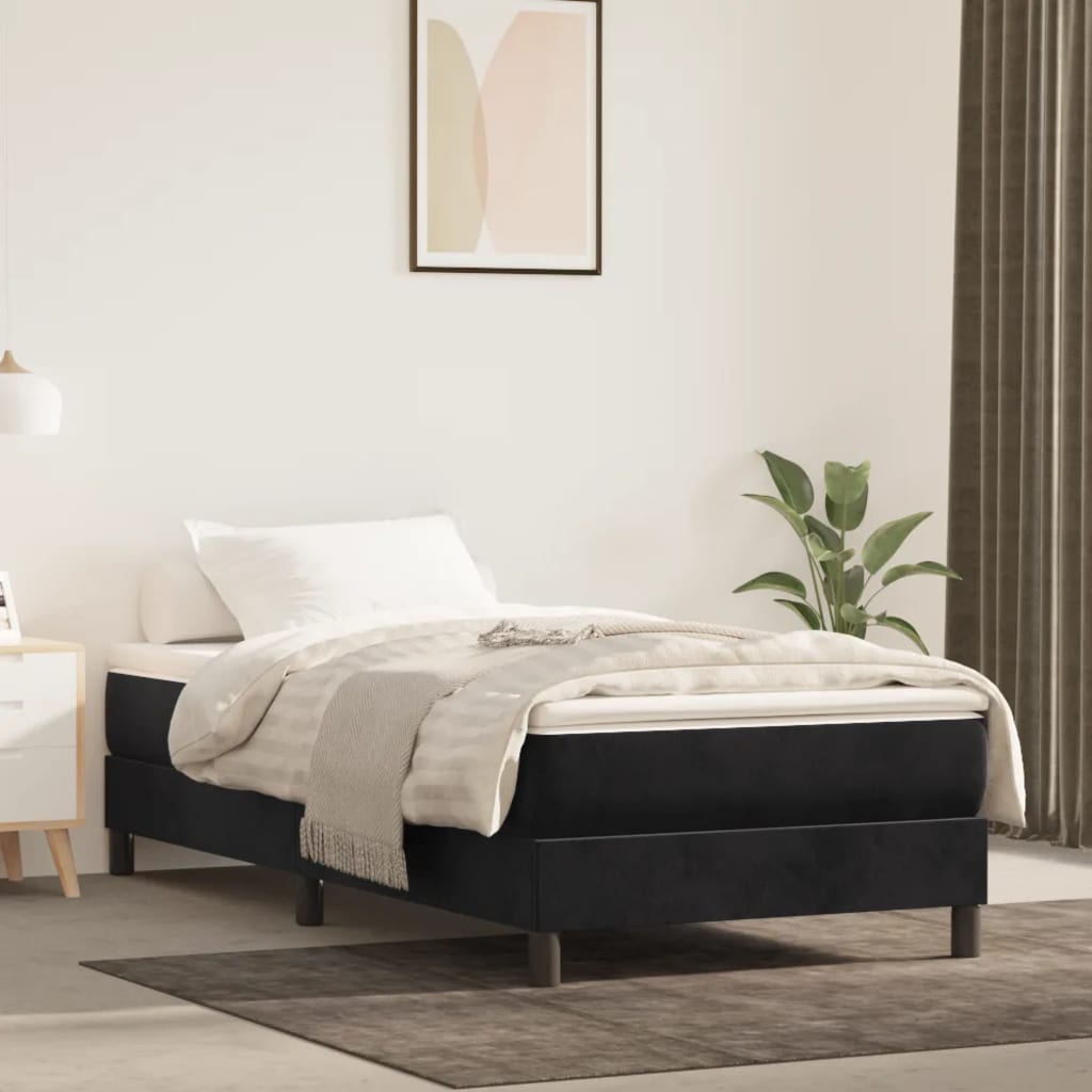 Box Spring Bed Frame Black 90x190cm 3FT Single Velvet - Sid & Sam