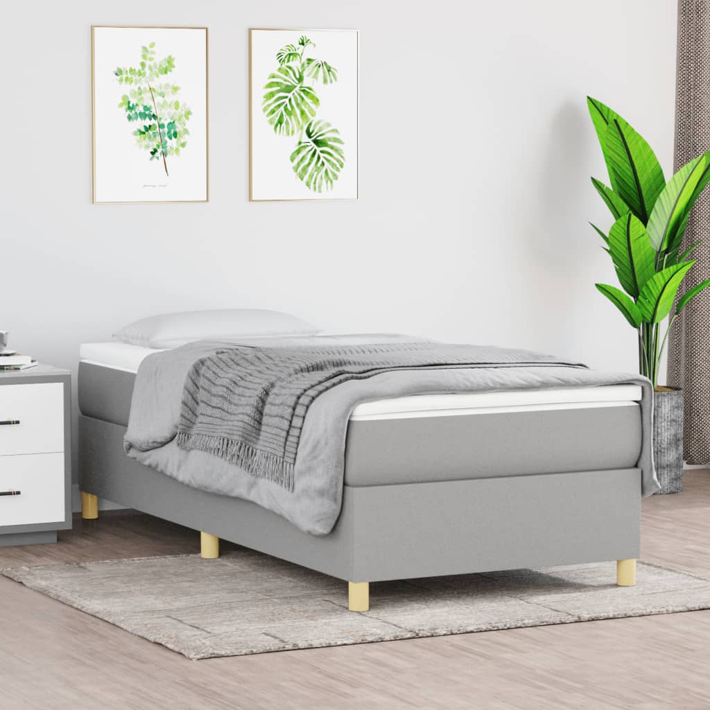 Box Spring Bed Frame Light Grey 90x190cm 3FT Single Fabric - Millennium Furniture
