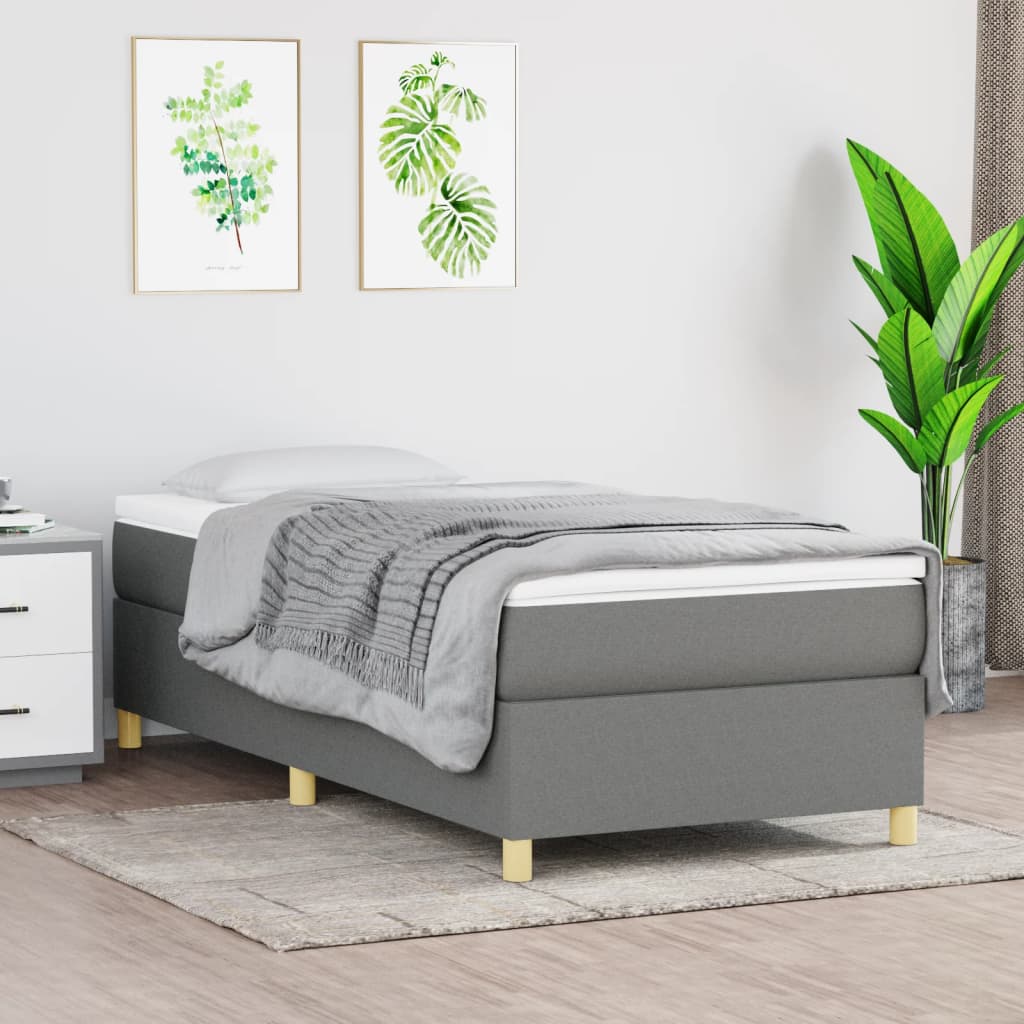 Box Spring Bed Frame Dark Grey 90x190cm 3FT Single Fabric - Sid & Sam