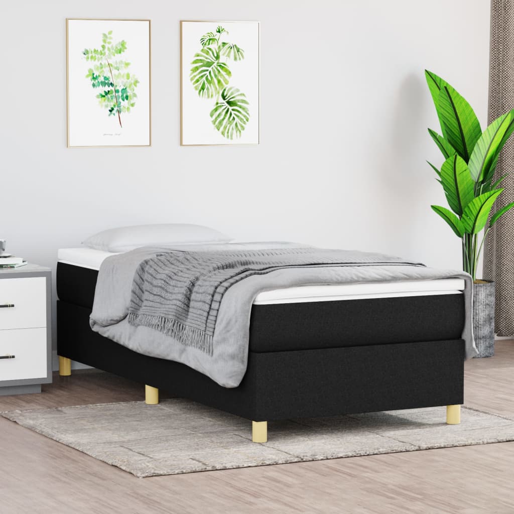 Box Spring Bed Frame Black 90x190cm 3FT Single Fabric - Millennium Furniture