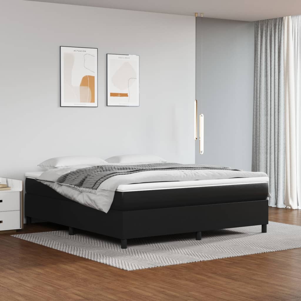 Box Spring Bed Frame Black 180x200cm 6FT Super King Faux Leather - Millennium Furniture
