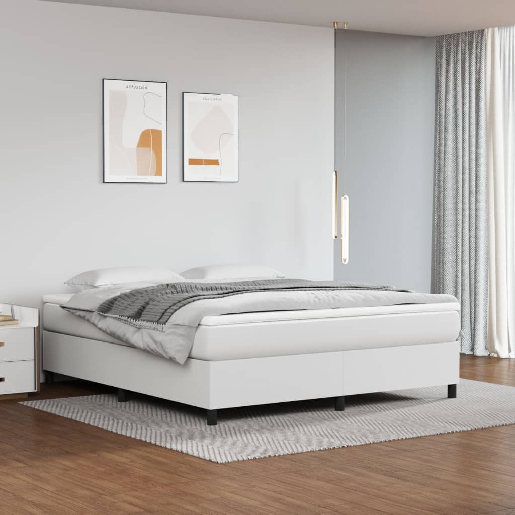 Box Spring Bed Frame White 180x200cm 6FT Super King Faux Leather - Sid & Sam
