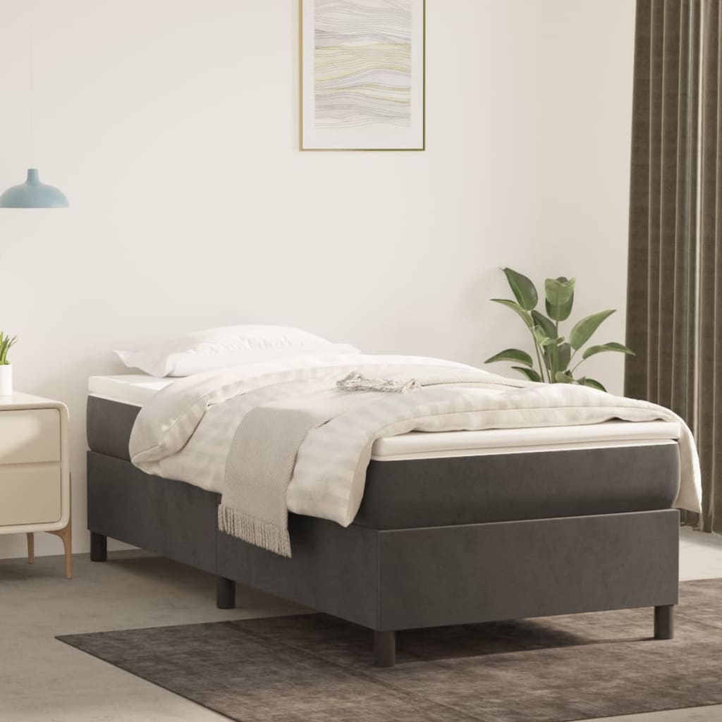 Box Spring Bed Frame Dark Grey 90x190cm 3FT Single Velvet - Decor Base