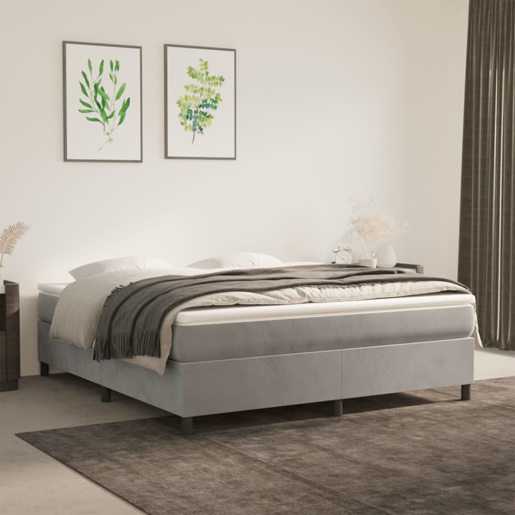 Box Spring Bed Frame Light Grey 180x200cm 6FT Super King Velvet - Unbeatable Bargains