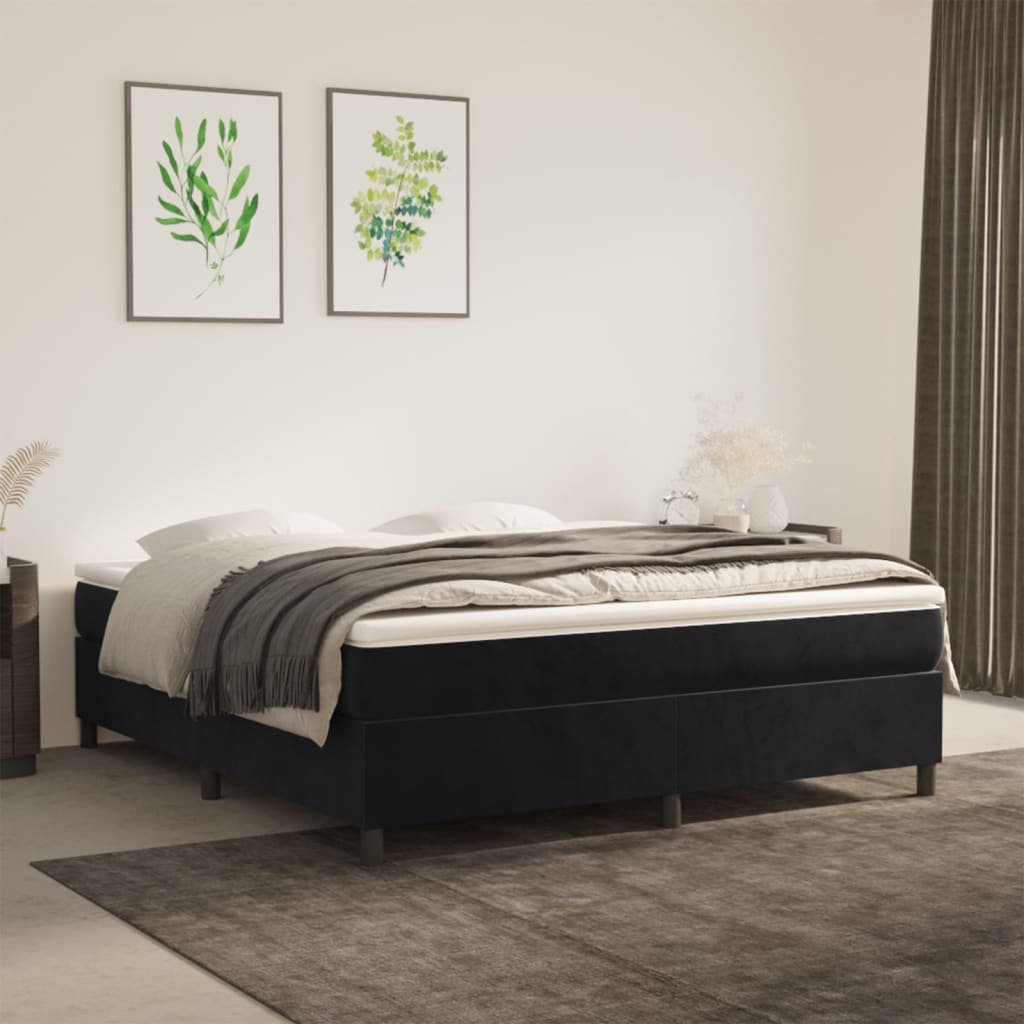 Box Spring Bed Frame Black 180x200cm 6FT Super King Velvet - Decor Base