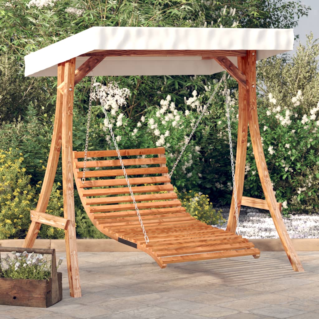 Swing Bed with Canopy Solid Wood Spruce with Teak Finish - The Home Maker
