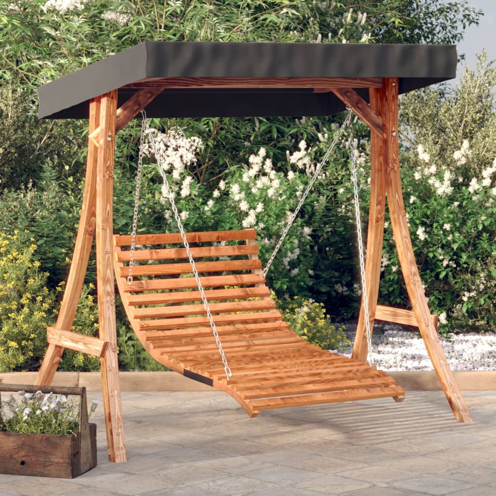 Swing Bed with Canopy Solid Wood Spruce with Teak Finish - Merlin Deals